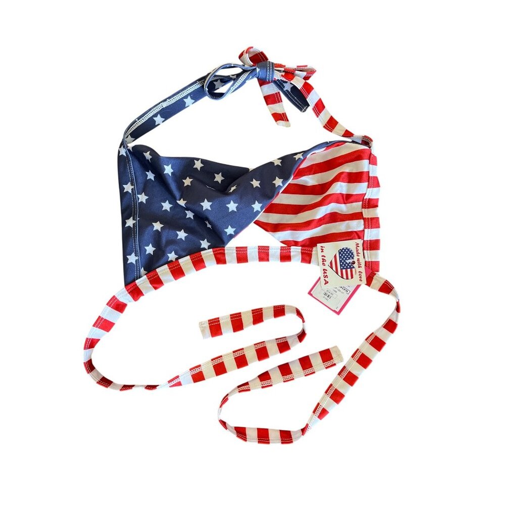 Raveware Patriotic Twist Halter Bikini Top With Stars & Stripes Design - O/S